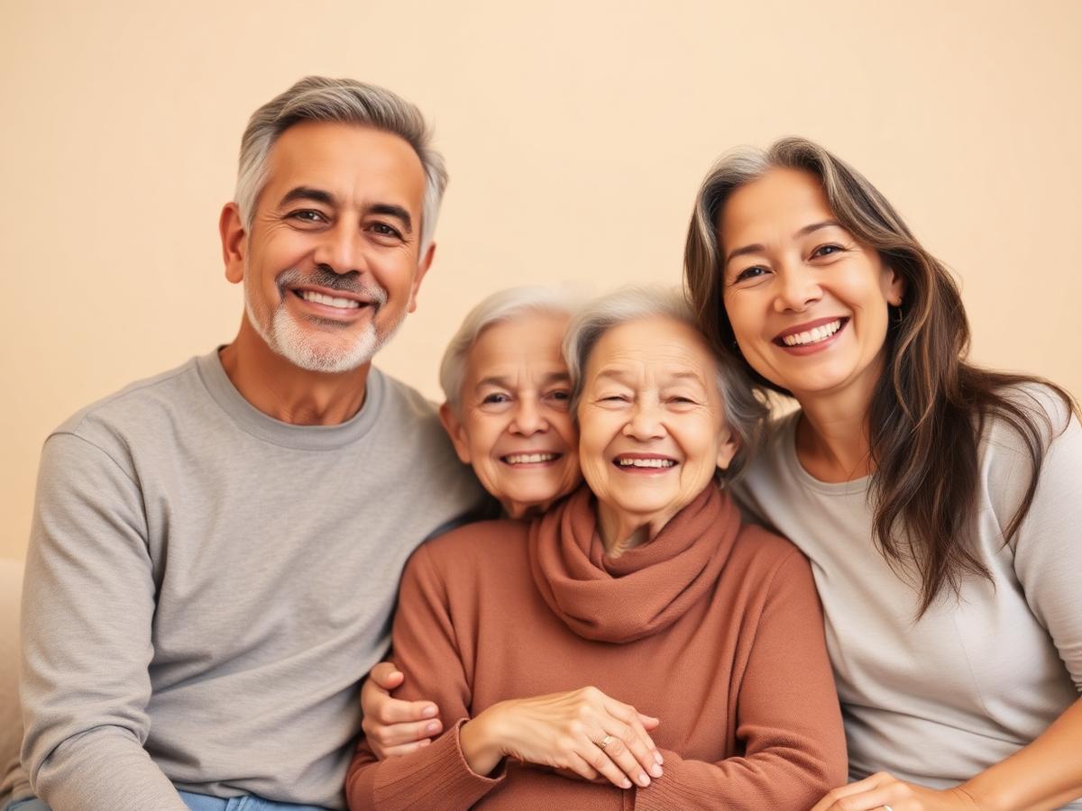 Three generations of a family smiling together
